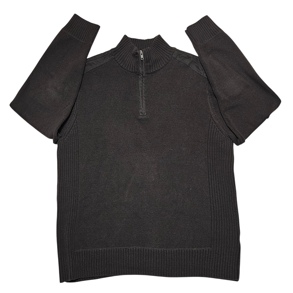 Blue Pronto Uomo Mens Sweater XL Dark‎ Brown 1/4 Zip Cotton Ribbed Knit Casual